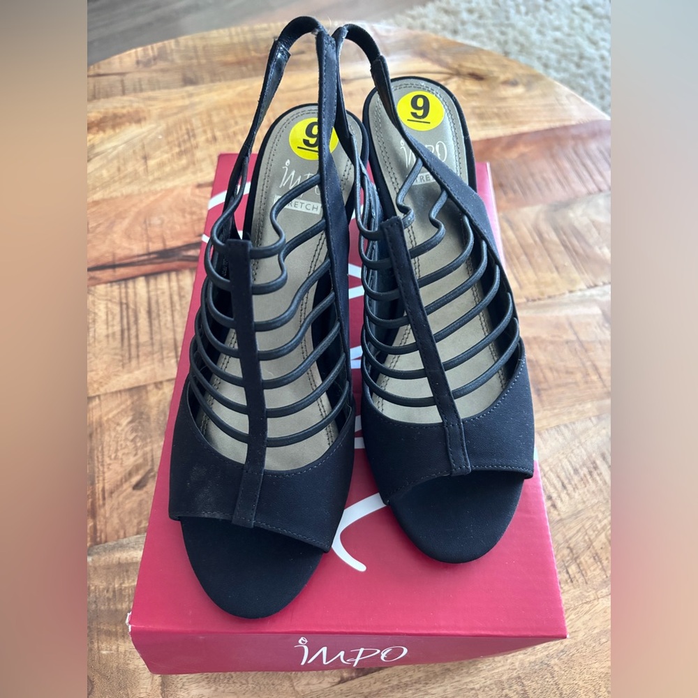 Impo Virgo Black Stretch Crepe Elastic Sandal Sz 9 New in box